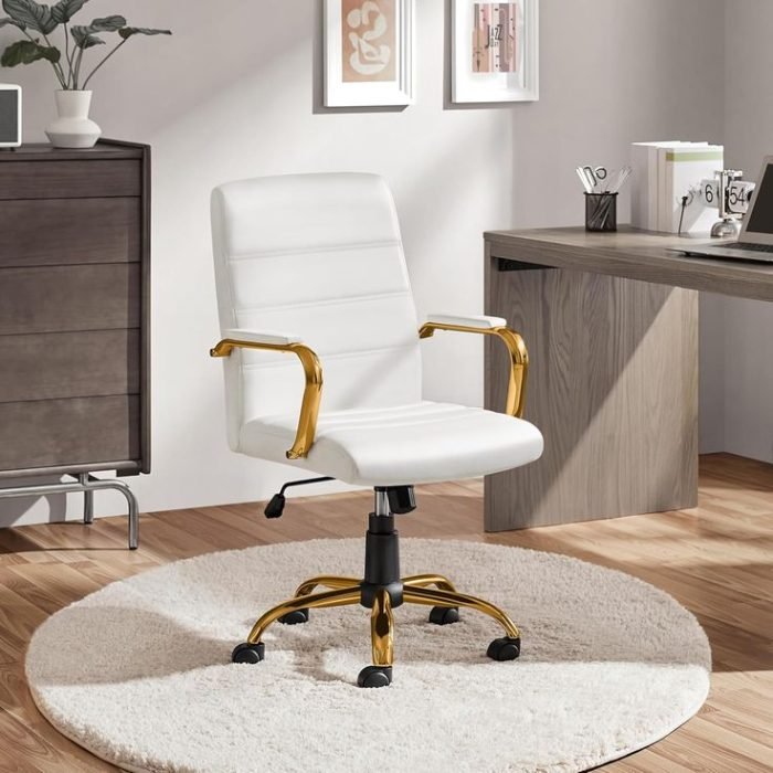 Mid-Back Office Chair PU Leather Desk Chair Adjustable Executive